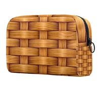 Panier à cosmétiques en bois texturé pour femme, trousse de toilette de voyage, grande pochette de maquillage pratique avec fermeture éclair, multicolore, 18.5x7.5x13cm/7.3x3x5.1in, Trousse de