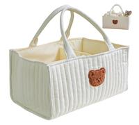 Panier à couches portable matelassé avec séparateurs et poignées amovibles pour chambre d'enfant, panier de rangement pour couches, lingettes, jouets, essentiels pour bébé Blanc