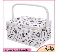 Panier à couture, boîte de rangement portable pour kit de couture avec plateau amovible pour fils, aiguilles, bobines, 24 x