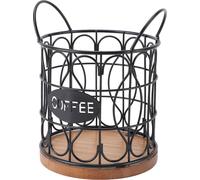 Panier à dos de café Support rond décoratif en fil métallique pour capsules de café avec base en bois pour comptoir de cuisine de café Noir