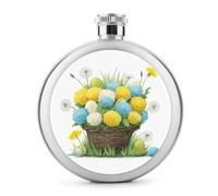 Panier à fleurs avec œufs de Pâques et pissenlits Flasque en acier inoxydable pour liqueur, poche ronde, bouteille à vin portable pour boisson, 140 ml