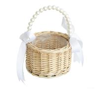 Panier à fleurs tissé en herbe naturelle, avec poignée et ruban, pour mariage, décoration d'intérieur (A)