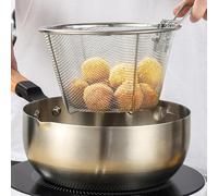 Panier à frire en maille d'acier inoxydable avec poignée, passoire de cuisine, panier à friteuse, pour la cuisson des légumes, du poisson (18 cm en acier 201)