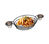 Panier À Frites - Support De Restauration Rapide En Fer Et Acier Inoxydable De 7 Cm | Panier Ďe Service Pour Friteuse | Plateau Đe Service Avec Bols À Tremper, Pour Hot Dog, Hamburger, Sandwich, ,