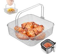 Panier à friteuse à air en acier inoxydable avec poignée, réutilisable, pour 5,8 QT 6 QT, revêtement antiadhésif, grands paniers à frire pour la cuisson et la friture, pour le four, 20,5 x 20,5 x 6 cm