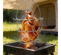 Panier à friture pliable en acier inoxydable - XXL - Pour poulet entier - Accessoire de barbecue d'extérieur - Inoxydable - Peu encombrant - Pour barbecue et friteuse - Passe au lave-vaisselle