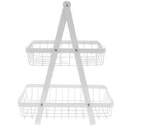 Panier à Fruits à Deux Niveaux pour Comptoir en Acier au Carbone | Design Détachable, Poignée Portable, Pieds Stables, Finition Blanche Brillante, Cuisine et Marché
