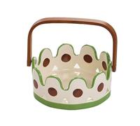 Panier à Fruits Créatif en Céramique avec Poignée en Bois - Pièce Maîtresse Décorative pour Salon, Rangement à Fruits et Snacks, Décor de Table Unique,C