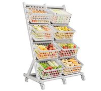 Panier à fruits empilable avec roues verrouillables - Support polyvalent pour légumes, pommes de terre, boissons - Idéal pour le garde-manger, le salon