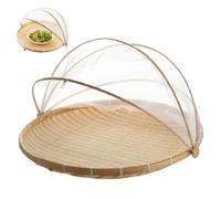 Panier à fruits en maille de bambou de 12 pouces avec couvercle et couverture en gaze, tente alimentaire extérieure pour légumes, fruits, pain, stockage des aliments dans la cuisine à domicile