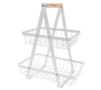 Panier à Fruits en Métal à Deux Niveaux Poignée Portable Blanche | Acier au Carbone, Support Équilibré, Garde les Fruits Loin des Tables , pour Fruits et Snacks