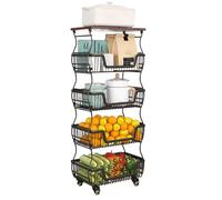 Panier À Fruits et Légumes pour Cuisine Chariot À roulettes en Métal avec Roues Universelles de Qualité Industrielle de 1,5" pour Cuisine, Buanderie, Endroits Étroits(Black,41 * 27 * 118cm)