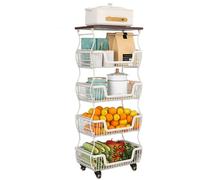 Panier À Fruits et Légumes pour Cuisine Chariot À roulettes en Métal avec Roues Universelles de Qualité Industrielle de 1,5" pour Cuisine, Buanderie, Endroits Étroits(White,41 * 27 * 118cm)