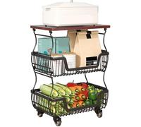 Panier À Fruits et Légumes pour Cuisine Chariot À roulettes en Métal avec Roues Universelles de Qualité Industrielle de 1,5" pour Cuisine, Buanderie, Endroits Étroits(Black,41 * 27 * 56cm)