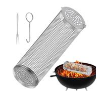Panier À Grill Roulant - Support De Barbecue en Acier Inoxydable, Cylindre en Antiadhésive | Caractéristique De Conception De Poignée, Construction Durable Portable Supportant Les Légumes Creve