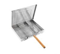Panier à griller, 30,5 x 25,5 x 4 cm, outil de barbecue en acier inoxydable avec poignée amovible en bois, design verrouillable, pour une cuisson uniforme du poulet, du poisson, des légumes (poignée