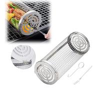 Panier à griller à roulettes en acier inoxydable avec couvercle en maille pour légumes, frites et poissons sur les barbecues en plein air