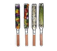 Panier à griller pour barbecue, barbecue en acier inoxydable, paniers à griller, brochettes antiadhésives, barbecue, brochettes de barbecue, poignée en bois pour viande de saucisse de légumes rôtis