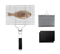 Panier à griller pour barbecue, panier de gril portable, filet de barbecue pliable en acier inoxydable avec tapis de gril pour poisson rôti, crevettes, légumes, steak, viande