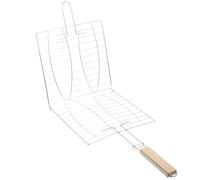 Panier à Griller pour Poisson et Steak, Grille de Cuisson Argenté | Bois et Fer, Poignée Confortable, Facile à Nettoyer, pour Picnic et Barbecue Extérieur