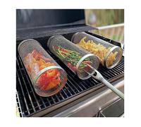 Panier à griller roulant pour barbecue 1 panier cylindrique en maille d'acier inoxydable 20 x 9 x 9 cm
