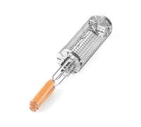 Panier à griller roulettes, paniers portables en acier inoxydable for poisson, crevettes, légumes, frites, accessoire de barbecue(45x8.8 cm)