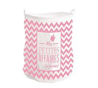 SUD TRADING Corbeille à linge ou à jouets en Toile polyester - Hauteur 50 cm - Diamètre 40 cm BEIGE ET ROSE