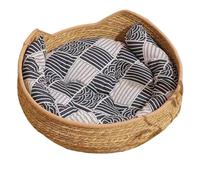 Panier à jouets pour chat - avec coussin et oreiller tissé confortable - Maison pour chat d'intérieur - Pour l'extérieur, l'hiver, les voyages, la voiture, le camping, le bureau, le chevet, la fenêtre