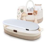 Panier à Langer Bébé + Organisateur Couches Yunioo - Matelas à Langer Bébé avec Housse Imperméable & Rangement Table à Langer, Coton Tressé, Lavable, Cadeau Naissance