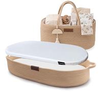 Panier à Langer Bébé + Organisateur Couches Yunioo, Matelas à Langer Bébé avec Housse Imperméable & Rangement Table à Langer - Coton Tressé, Lavable, Cadeau Naissance