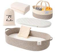 Panier à langer - Dessus de table à langer et coussin en mousse épaisse avec housse de matelas amovible en coton, 100 % coton bohème avec sac de rangement (corde en coton)
