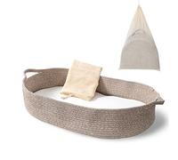 Panier à langer - Dessus de table à langer et coussin en mousse épaisse avec housse de matelas amovible en coton, 100% coton, décoration de chambre d'enfant, couleur café avec sac de rangement