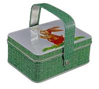 Panier à lapin - Petite boîte de Pâques avec anse - Motif : lapin dans un pantalon rouge - Boîte de rangement, boîte à biscuits, boîte en tôle - Convient à un usage alimentaire