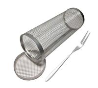 Panier à légumes avec roulettes en acier inoxydable - Grille de barbecue pour pommes, porc, ail, crevettes, légumes, outils ronds pour barbecue