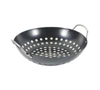 Panier à Légumes pour Grillades Wok Multifonction Noir en Acier au Carbone | Barbecue Extérieur au Jardin, Design à Grands Trous, Double Poignée, Imperméable et Facile à Nettoyer