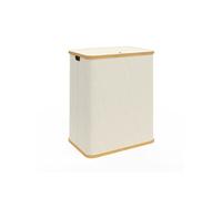 IDMarket Panier à linge Rita 2 bacs amovibles Bambou tissu écru 140 L