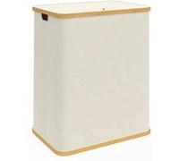 IDMarket Panier à linge Rita 2 bacs amovibles Bambou tissu écru 140 L