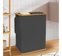 Panier à linge 140L 2 bacs amovibles bambou gris Gris