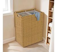 Panier à linge 140L 2 bacs amovibles effet rotin et tissu