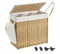 Panier à linge 140l, Imitation Rotin, 3 Parties, 66 X 33 X 60 cm, Couleur Boisée