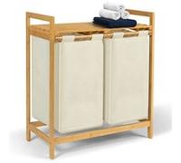 IDMarket Panier à linge BEA 2 bacs bambou tissu écru