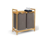 IDMarket - Panier à Linge 2 bacs Bambou BEA Tissu Gris foncé