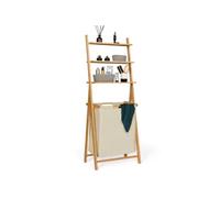 IDMarket – Panier à linge Lana 2 bacs bambou avec étagères tissu écru