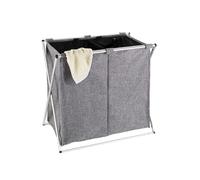 WENKO Panier à Linge Duo, Panier à Linge 2 Compartiments avec poignée de Transport, capacité 120L, Cadre Aluminium - Tissu Polyester, 59x57x38, Gris chiné