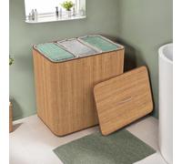 Panier à linge 3 bacs amovibles bambou et tissu