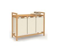IDMarket - Panier à Linge 3 bacs Bambou BEA Tissu écru