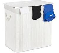 Relaxdays Panier à Linge, 3 Compartiments, avec Couvercle, trieur rectangulaire, HxLxP : 62x62,5x42,5 cm, Bambou, Blanc