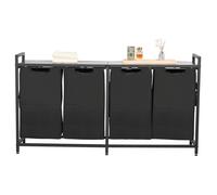 VEVOR Panier à Linge 4 Compartiments, Trieur de Linge avec Sacs Coulissants en Tissu Oxford 600D, Cadre en Métal et Plateau en Bois, pour Vêtements Sales, Buanderie Blanchisserie Chambre Salle de Bain