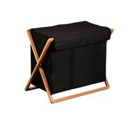 Panier à linge à 3 compartiments en bambou et tissu - Noir/Beige - L 69 x H 56,5 cm