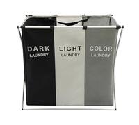 Panier à linge à 3 compartiments, panier à linge pliable avec sac intérieur amovible, cadre en métal, système de tri du linge 138 l, 65,5 x 39,5 x 60 cm